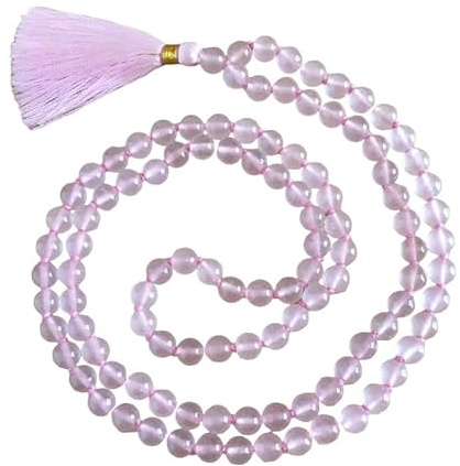 INFINITY GEMS naturlig AAA rosenkvarts 108 mala-halsband |108 bön pärlhalsband | handknuten mala-armband | Japa Mala| 8 mm runda pärlor | meditationstofs, 8 mm, sten, ingen ädelsten, Rosa, 8mm