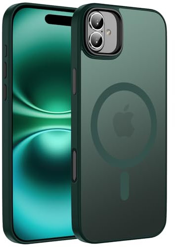 ORDA für iPhone 16 Hülle Kompatibel mit MagSafe,Magnetisch Handyhülle für iPhone 16 Case Durchscheinende Matt Rückseite Dünn Stoßfest Schutzhülle Grün