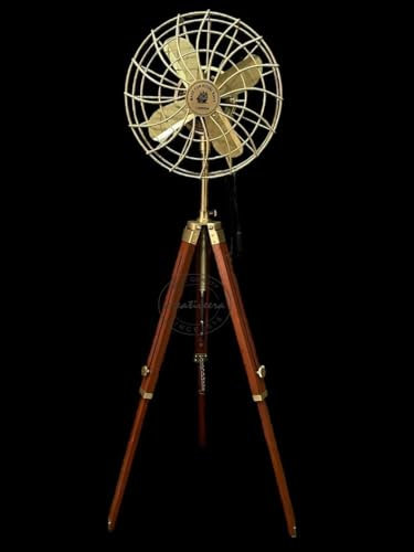 Ventilateur sur pied vintage Reproduction moderne en bois trépied réglable pour décoration de la maison, 35,6 x 127 cm, laiton antique/marron, ASW456