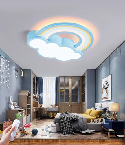 Plafonnier de Crèche LED à Intensité Variable Nuages Modernes Arc en ciel Plafond nuage lampe avec télécommande pour chambre de bébé chambre dessin animé enfants lampe (Bleu)
