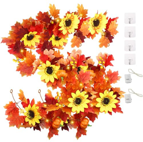 JINXIAN 2 Pezzi Artificiali Corona Autunno con 4 Ganci Foglie D'acero Artificiale per Interni o Esterni Matrimoni Feste Camini Autunno Decorazioni Halloween Natalizie