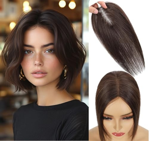 Haarteile Für Dünnes Haar Haartopper Echthaar Oberkopf Damen 360°3D Cover Hair Topper For Women Human Hair Toppers For Thinning Hair Women Brown Upgrade Lace Base Cilp In Hair Extensionsgift For Her