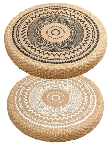 Ceprznvey Bodenkissen, Meditationskissen, rundes Sitzpolster, handgefertigtes Jute-Baumwollgewebe, waschbarer Bezug, für Zuhause, Wohnzimmer, Teestube, handgefertigtes Kissen, 40 cm