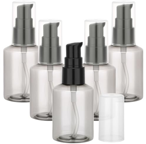 Segbeauty Botes para Gel y Champu Viaje, 5 Piezas 50ml Frascos Viaje Gris, Botella Plastico con Bomba para Cosmetica, Loción, Gadgets Viaje