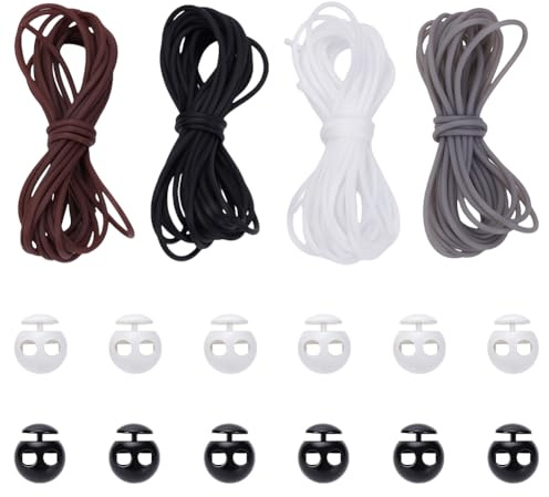 UNICRAFTALE Kordelstopper Set Maschenstopper Set 12 m 4 Farben Halter für StrickmaschenSchlauch Aus Synthetischem Gummi Strick Barber Kordel Maschenhalter Mit 24 Kordelstoppern Aus Kunststoff