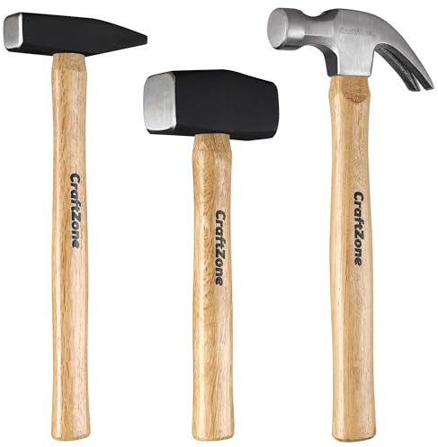 3PC Hammer Set Woodworking Tool - Claw Hammer 16oz | Sledge 3LB | Engineers' 500G DIY/Home/Office/Craft Wooden Handle