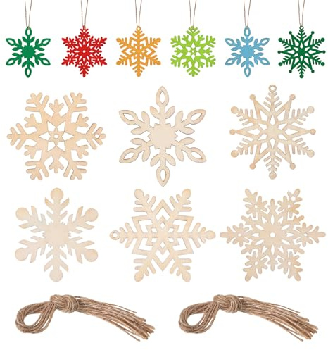 18 Stück Holz Weihnachtsdeko,Sechs Verschiedene Formen von Holzschnitzeln in Schneeflocken Deko eignen Sich zum Bemalen von Hand, als weihnachtsbaumschmuck und zur Dekoration von Fensterbänken