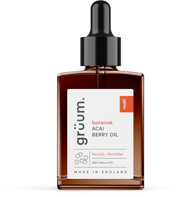 grüum Acai Berry Face Oil 30ml - 100% Natural Anti-ageing Vitamin E Oil for Skin with Vitamin A & C for Women & Men - Made in the UK