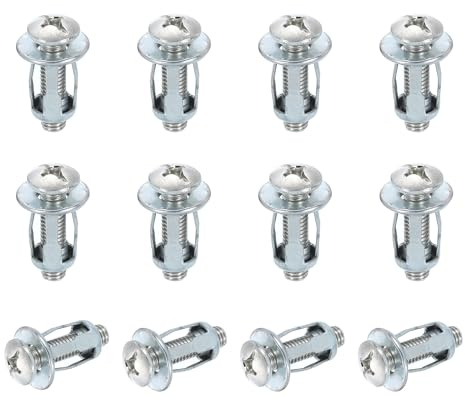 uxcell 12 Set M6x28mm Jack Nuts, Carbon Steel Zinc Finish Expansion Screw Petal Nut, Multi-Grip Insert Rivet Nut Fasteners for Hollow Wall Iron Skin Line Use in Thin Soft Wall, Silver