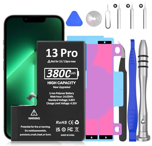 Batterie pour iPhone 13 Pro, （2026 New） 3800mAh Batterie Lithium ION Haute capacité avec Outils de réparation
