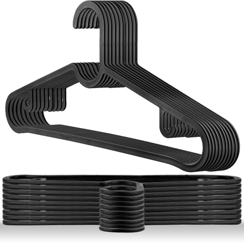 ZUPAPJO 20 Pezzi Grucce Appendiabiti Plastica, Appendini Armadio Nere, Grucce Salvaspazio, Hangers Ultrasottili, con Ganci, Adatte a Tutti i Tipi di Abbigliamento, Classiche e Minimaliste