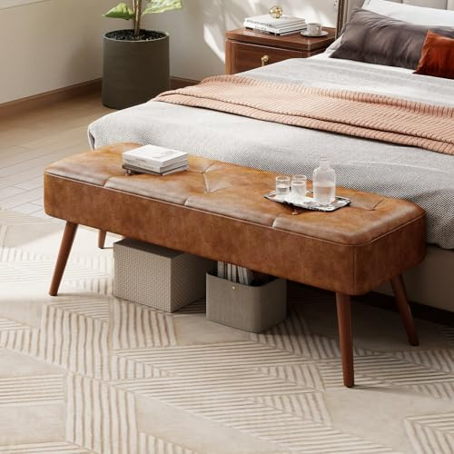 Ckaff Sitzbank Flur Schlafzimmerbank 113.5cm, Esszimmerbank, Bettbank Flurbank, Fußbank, Polsterbank, Schminkbank Schuhbank mit Holzbeinen aus Pu für Schlafzimmer Wohnzimmer Flur