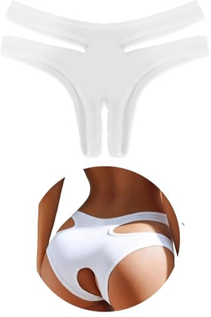 comeondear String Ouvert für Frauen Bikini-Stoff Höschen mit Offenem Schritt Mini String Tanga Sexy Dünn Slip mit Loch Slips im Schritt offen Dessous Damen Sexy Unterwäsche Große Größen Weiß,XXL