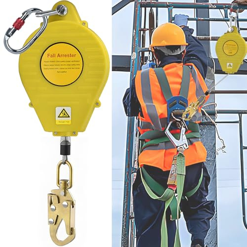 Dispositif Antichute a Rappel Automatique Certifié, Harnais de Securite Anti Chute 3-20m pour Travaux en Hauteur/Toiture, 150KG Dispositif de Sécurité en Hauteur avec Crochet Autobloquant (10m)