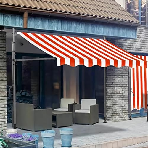Auvent d'extérieur réglable de 2,5 m rouge et blanc – Pare-soleil à manivelle pour balcon, terrasse et pavillon, hauteur et angle personnalisables, auvent autoportant et abri solaire
