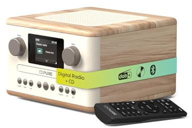 Pure Classic C-D4 – DAB+ & UKW Radio mit CD-Player, Netzbetrieb, Bluetooth 5.3, USB & AUX, Farbdisplay, 15 Watt Lautsprecher, Dual-Wecker, Fernbedienung – Cotton White/Oak