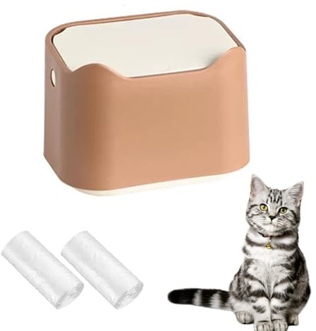 Cat Litter Trash Can Mini Countertop Trash Can with Press Type Lid Cat Poop Trash Can Includes 50 Refill Bags (Dark Brown)