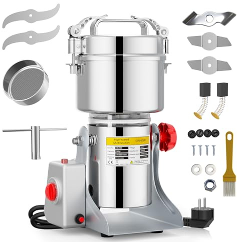 Niktulo Moulin à céréales portable 220 V, secouer pour moudre, ponceuse à grande vitesse, pour herbes, épices, noix, céréales avec protection contre les surcharges (500 g)