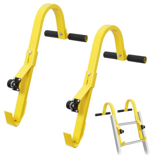 2 Ganchos para Techo para Kit de Escalera, Capacidad de Carga 300kg, Gancho de Acero con Rueda, Estabilizador de Escalera, Adaptador Universal para Escalera de Aluminio, Extensión de Techo