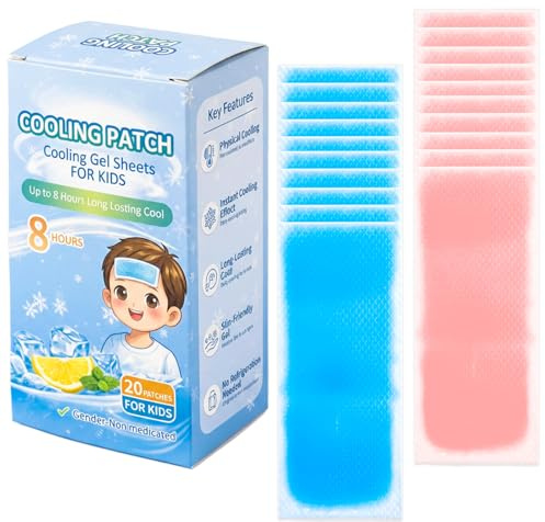 20 Sheets Kid Fever Patches for Kids Fever Discomfort & Pain Relief, Cooling Relief Fever Reducer, Soothe Headache Pain, Pack of 20