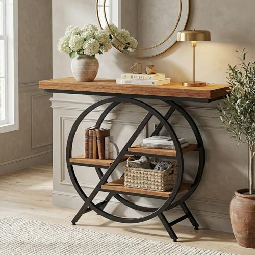 Lailang 100cm Mesa de Entrada, Mueble recibidor Moderno, Consola recibidor Madera, Aparador Entrada recibidor, Mesa Consola Estrecha, Mueble de Entrada Pasillo, 100 x 30 x 80 cm, Light Brown