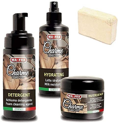 SET MA-FRA CHARME 3in1 Pulisci Rinnova Sedili in Pelle da Auto + Omaggio SPUGNETTA PER LUCIDATURA
