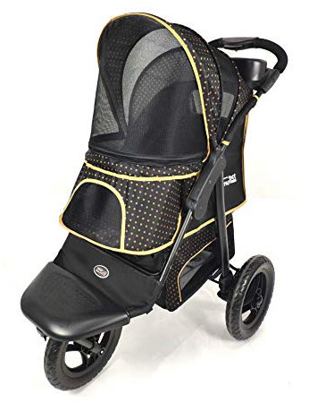 Innopet Hundebuggy Adventure Hundewagen Katzenbuggy Schwarz/Gelb - geländegängig - Rahmen belastbar 30kg - pannensichere 30cm EVA-Räder - einhändig faltbar - geräumiger Stauraum