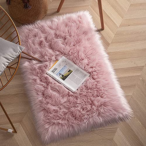 HEQUN Faux pelliccia di agnello di pecora tappeto, pelliccia sintetica decorativa Soffice Pelliccia di agnello imitazione Tappeto Longhair effetto pelliccia divano letto(75 X120 CM, Rosa
