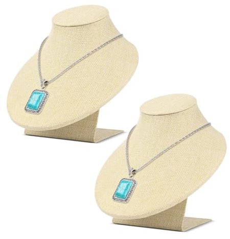 Flexzion Halskettenständer (2er-Pack) – 17,8 cm 3D-Schaufensterpuppe, beige, Leinen, Halsketten-Präsentationshalter für Zuhause, Boutique und Messen, Schmuckdisplay für den Verkauf von Halsketten,