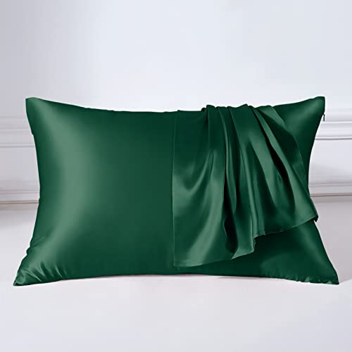 THXSILK 22 Momme Seide Kissenbezug - 100% Seide Kopfkissenbezug Sofakissenbezug - Anti milben Reißverschluss Seidenkissenbezug - Smaragdgrün 40 x 80 cm