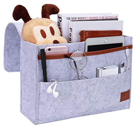 Caddie-Organizer, Betttasche aus Filz, Bedside Pocket Aufbewahrungstasche für Telefon, Fernbedienung, Tagebuch, Stift, Magazin, Brille, Grau