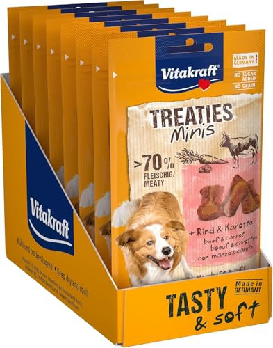 Vitakraft Treaties Minis, Hundeleckerli, weicher Hundesnack gefüllt mit Rind und Karotte, Hunde Trainingsleckerli, ohne Zusatz von Zucker (8x 48g)