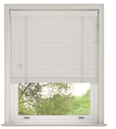 Luxury Faux Wood Venetian Blinds with Tapes, 85x130cm – White 50mm Slats