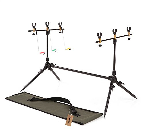 Lixada Carpa Retráctil Ajustable Carpa de Pesca Soporte para Vainas Soporte para Vainas de Vaña de Pescar con 3 Alarmas de Mordida e Indicadores de Swingers