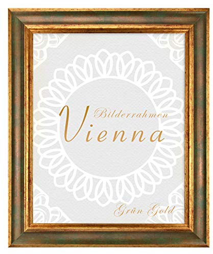 BIRAPA Bilderrahmen gold Vienna Rahmen 29,7x42 cm - Bilderrahmen vintage in Grün Gold, Bilderrahmen Holz mit Zierleiste innen und außen, Fotorahmen, Holzrahmen