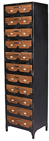 PALAZZO INT Apothekerkommode Hochkommode Loft Vintage Schrank Holz & Metall im Industrie Stil – Apothekerschrank mit 5 Schubladen & Tür – Industrial Kommode für Wohnzimmer Schlafzimmer – Höhe 165 cm