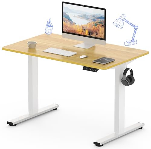 FLEXISPOT ONE PIECE Electric Standing Desk Height Adjustable Sit Stand Up Desk for Home Office with Memory Smart Panel (100 * 60cm White Frame+ Maple Desktop)