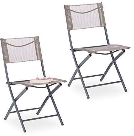 Relaxdays Gartenstuhl 2er Set, Klappstuhl für Balkon, Terrasse, Garten, Metall Campingstuhl bis 120kg, wetterfest, braun