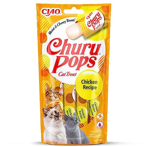 INABA Churu Pops Reich an Hühnerfleisch & Thunfisch Katzenleckerlis | Getreidefrei, Zuckerfrei, Keine Nebenerzeugnisse, 88% Feuchtigkeit, nur 7 kcal pro Tube, Premium Katzen Leckerlies 60 g (1er Pack)