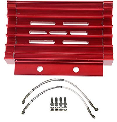 Oil Cooler, Motorcycle Universal Engine Oil Cooling System Oil Cooling Radiator Assembly Fit for 138CC 140CC 150CC PIT PRO Bike Trail Bike Dirt Bike (Red)