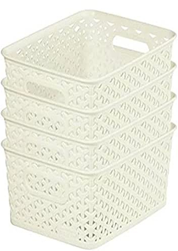 Curver My Style Storage Baskets, Stackable & Durable, 4 Litres Each, Cream (Set of 4)