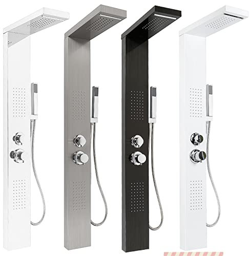 Colonna Doccia HUOLE In acciaio Inox 304 Spazzolato, Miscelatore Pannello Design Moderno Multifunzione Soffione Idromassaggio Doccia A Cascata Doccetta (15 * 47 * 130 cm bianco)