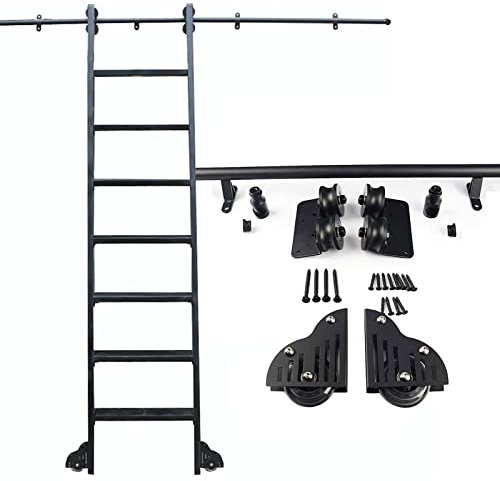 Rolling Library Ladder Hardware Kit Black Sliding Ladder Track Kit，3.3ft- 20ft Steel Round Tube Mobile Ladder Rail (No Ladder) With Floor Roller Wheel (Size : 10ft/300cm Track kit)