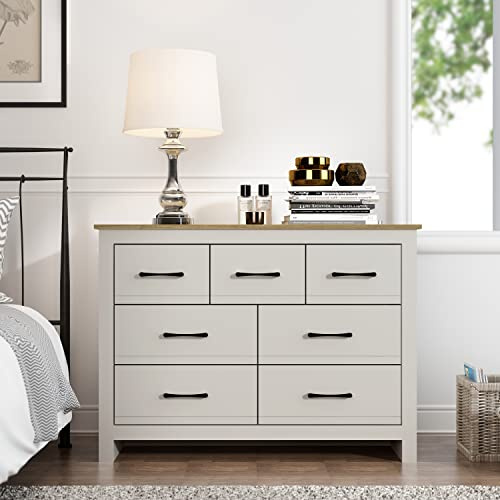 Galano Limestone 3+4 Drawer Chest - Chest of Drawer for Bedroom - Closet Organizers and Storage Cabinet for Hallway, Entryway - Light Grey