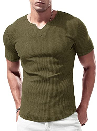 Lehmanlin Camicia a Maniche Lunghe T-Shirt Sportive da Uomo, Scollo a V Elasticizzato,vestibilità Muscolosa,Biancheria Intima Casual, Marrone S