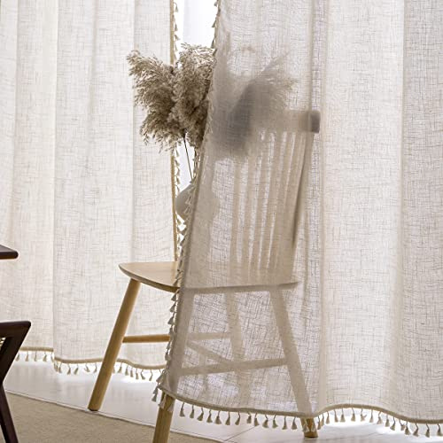 VOILYBIRD 2 Stück Natürliches Leinen Mischgewebe Bauernhaus Landhausstil Vorhänge für Schlafzimmer Wohnzimmer (H220 x B140 cm, Natur)