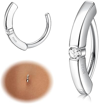 Krfy 14G Bauchnabelpiercing Ring für Damen 925 Sterling Silber Hypoallergene Clicker Bauchnabel Ring Cubic Zirkonia Paved Reverse Creolen Bauchnabelpiercing Körper Bauch Piercing Schmuck Damen
