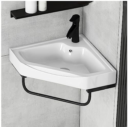 Lave Main D'angle, Vasque D'angle Suspendu Vasque À Poser, Mini Lavabo En Céramique Blanche Avec Trop-Plein Armoire De Salle De Bain Avec Robinet Et Évacuation, Pour Salle De Bain Cuisine (Color : Wi
