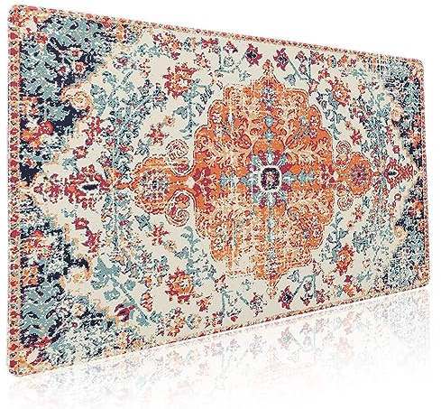Boho-gaming-musmatta, XXL, vintagematta, bohemisk stil, extra stort skrivbordsunderlägg, halkfri gummiundersida, sydd kant, lång musmatta för skrivbord, kontor, PC, spelare, 80 x 40 cm,