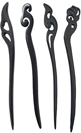 Eabdice 4 Piezas Palillos de Pelo Retro, Hairpin, Horquillas para el Pelo, Horquilla Tallada a Mano, para Fijar y Decorar el Cabello, Estilo Clásico Japonés Chino(Negro)